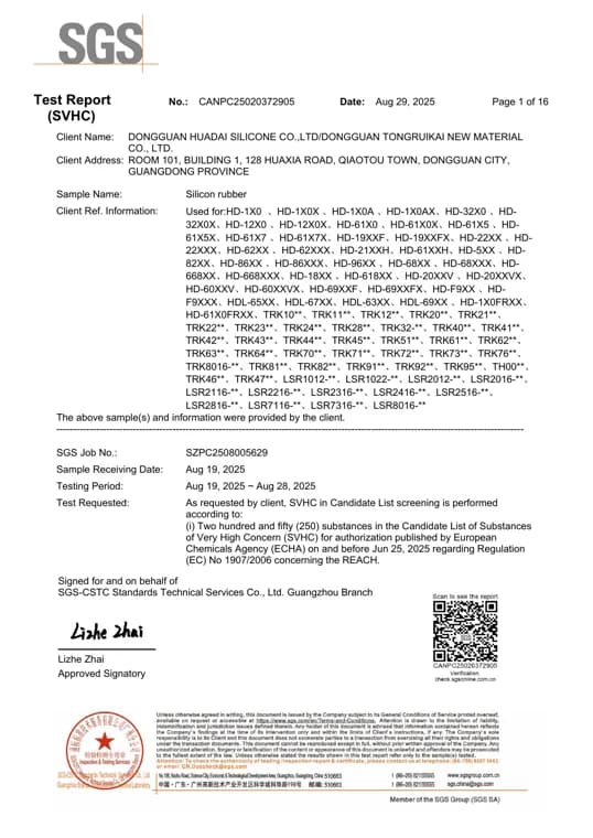 First page preview of REACH SVHC Test Report